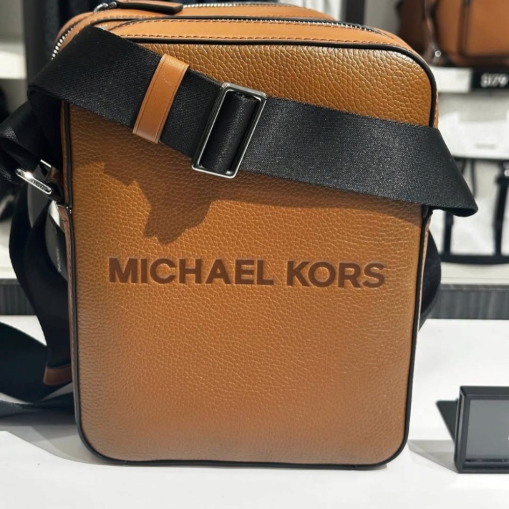 Michael Kors Tan and Black Messenger Bag with Adjustable Strap